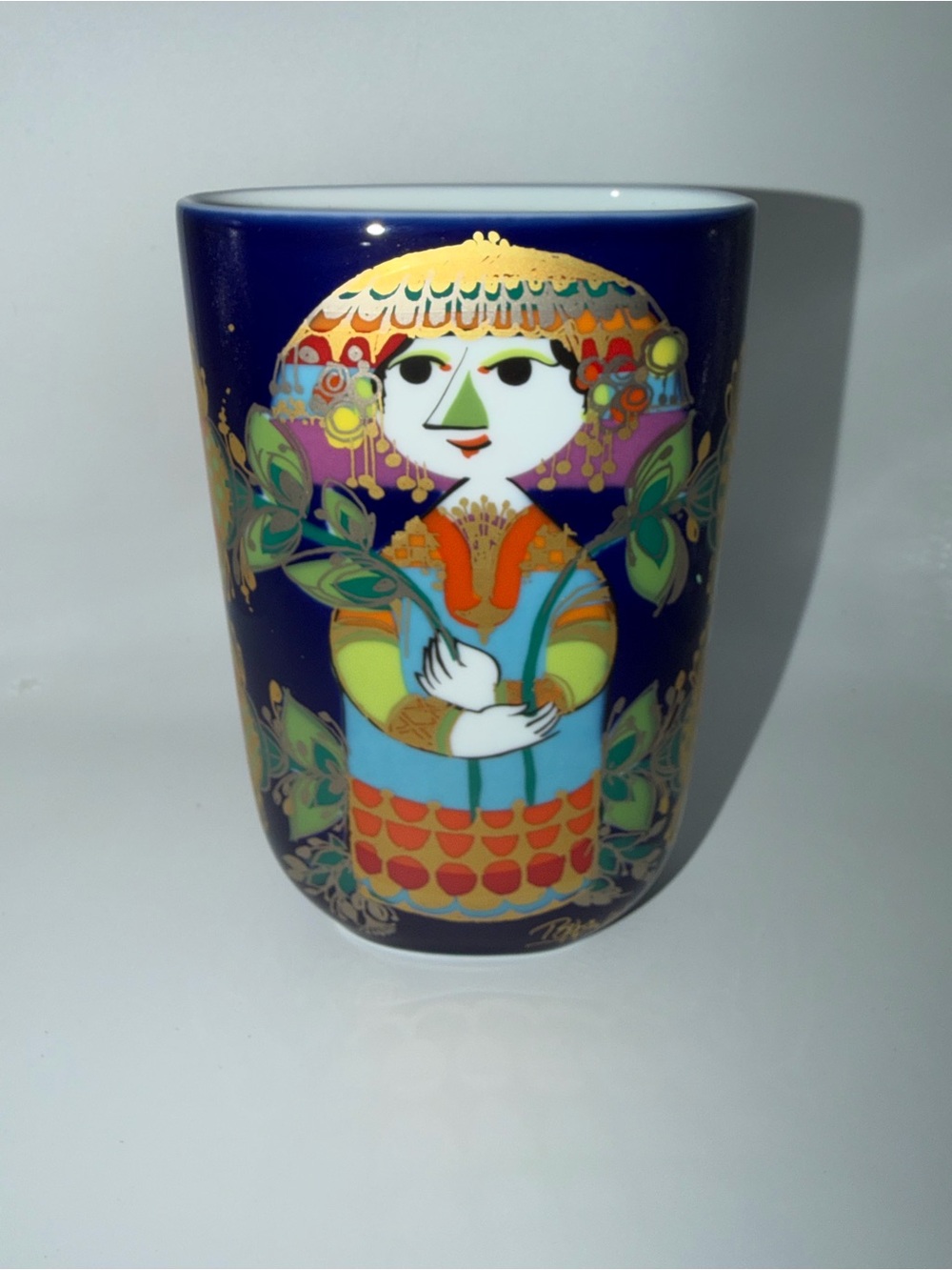 Bjørn Wiinblad Rosenthal Studio-Line Cobalt Porcelain Vase 7” Signed